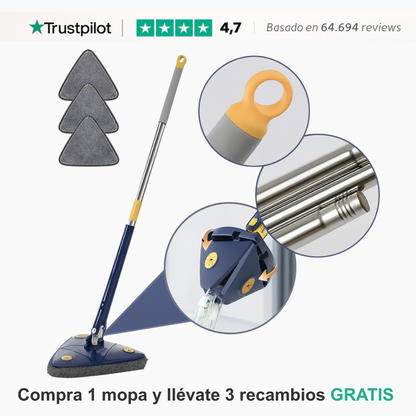Fregona Triangular 360° Autoescurrible con Cabezal Giratorio y Limpieza Sin Esfuerzo
