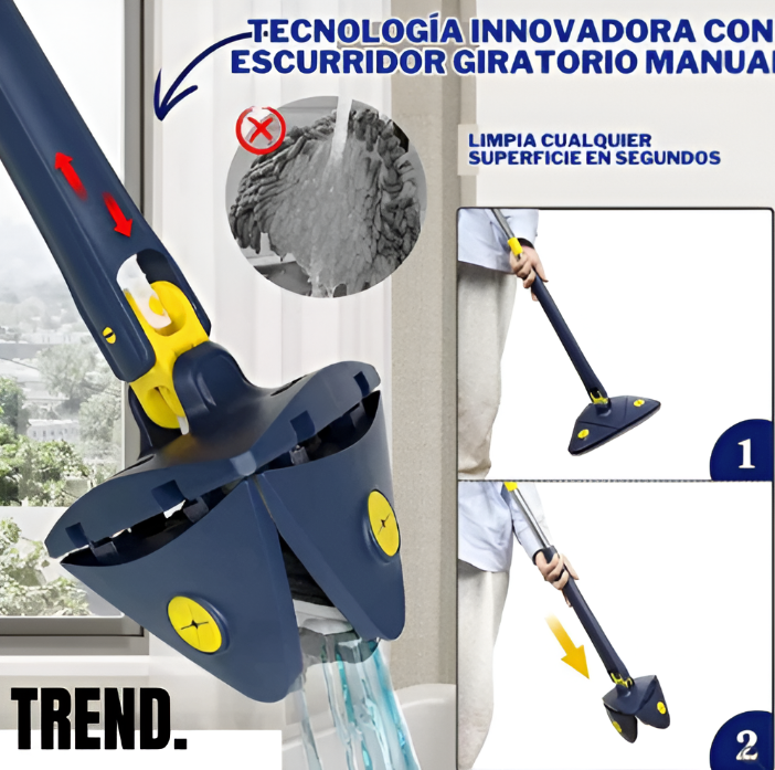Fregona Triangular 360° Autoescurrible con Cabezal Giratorio y Limpieza Sin Esfuerzo