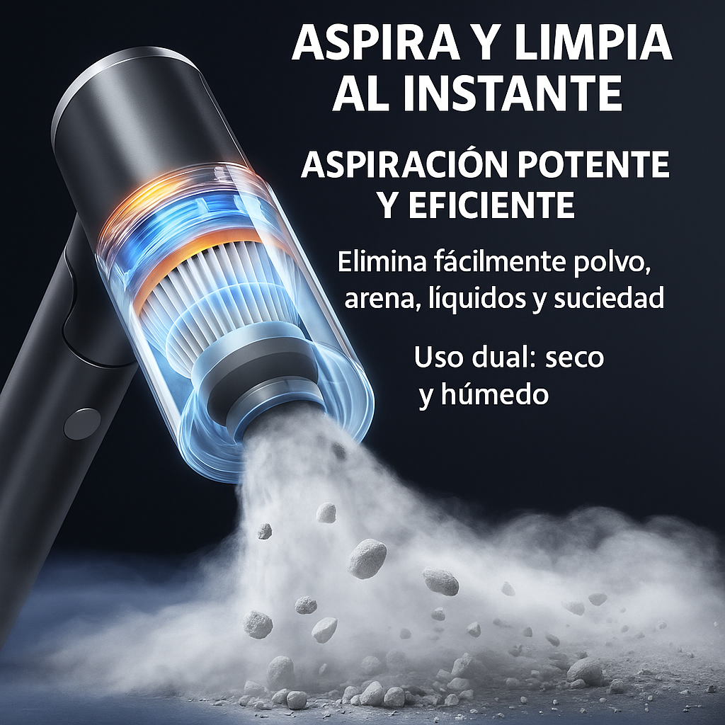 Elimina el polvo y mantiene tu coche impecable con nuestro Aspirador Portátil de Alta Potencia y Tamaño Compacto